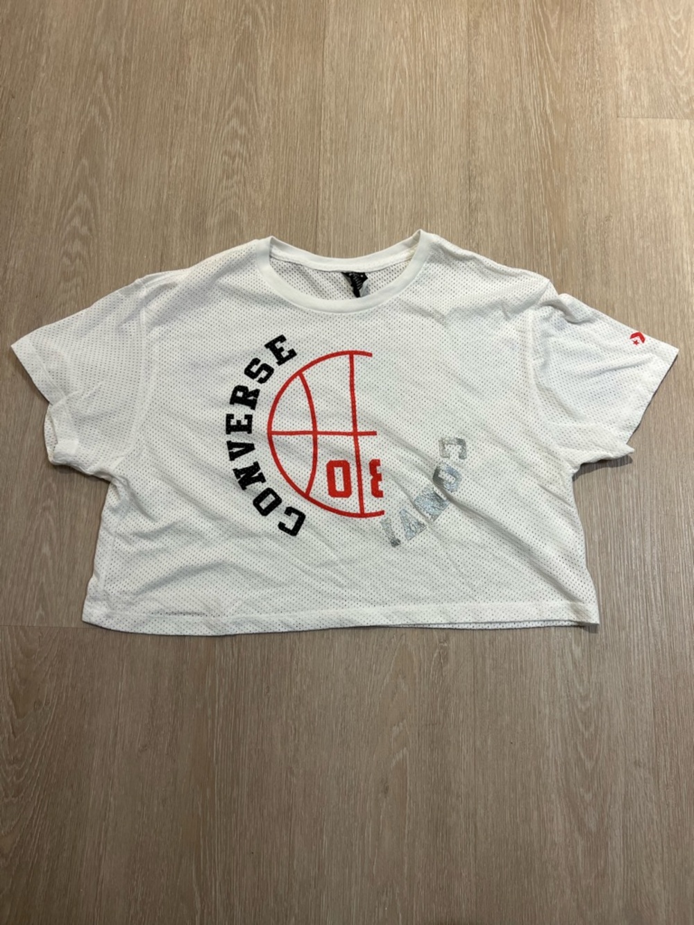 ☆ 3 for $20 ☆ Converse White Mesh Crop Tee with Red Basketball Graphic